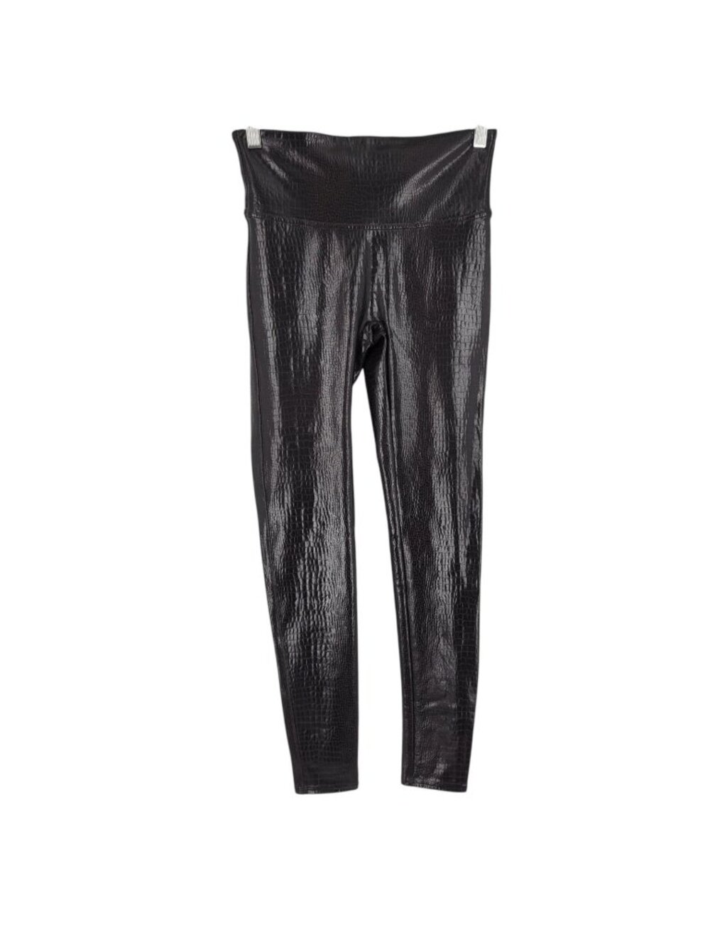 SPANX M Faux Leather Croc Shine Leggings High Rise Brown blk Crocodile Embossed